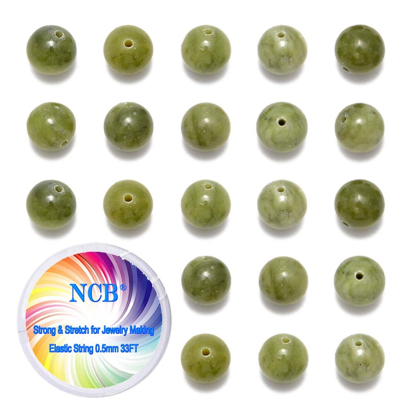 NCB Natural Stone Beads 100pcs 8mm Round Canadian Jade Genuine Real Stone Beading Loose Gemstone Hole Size 1mm DIY Charm Smooth Beads for Bracelet Necklace Jewelry Making (Canadian Jade, 8mm 100Beads) - Image 1